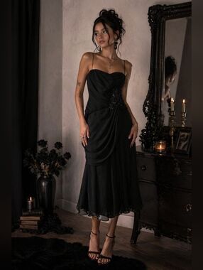 Vintage Y2K Kira Tiered Dress Size S Gathered Embellished Strapless Ruched